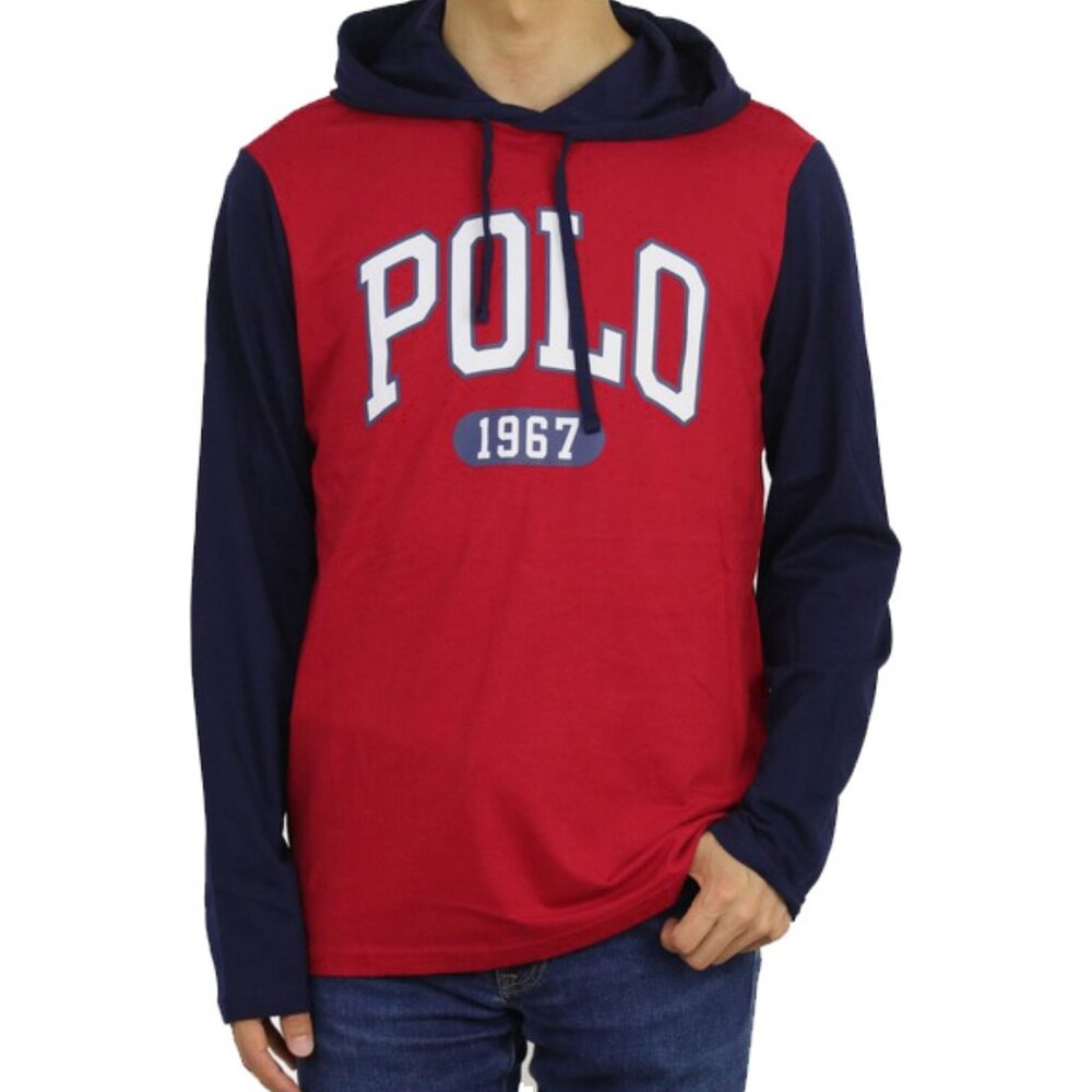 NEW Polo Ralph Lauren Hoodie Sweatshirt! M XL Red & Navy Big Letters Lightweight